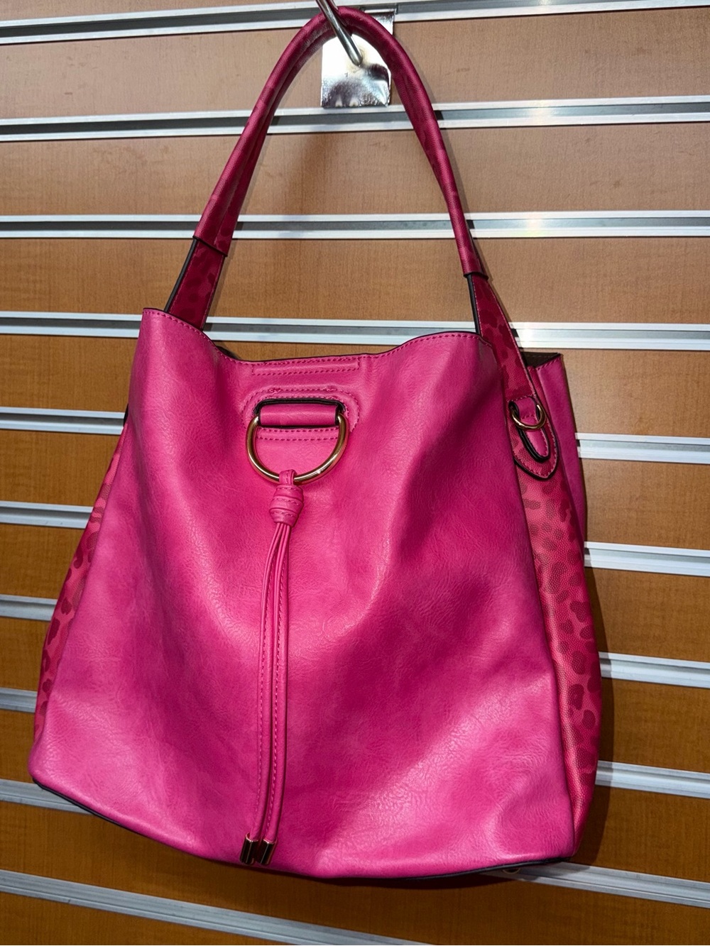Women’s Pink Leather-Effect Tote Bag with Decorative Ring